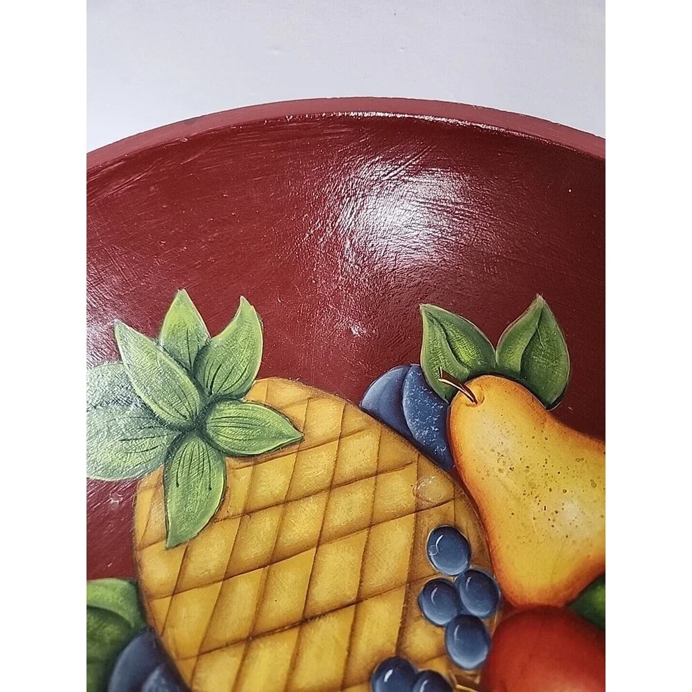Wooden Colorful Bowl W Handpainted Fruit 11